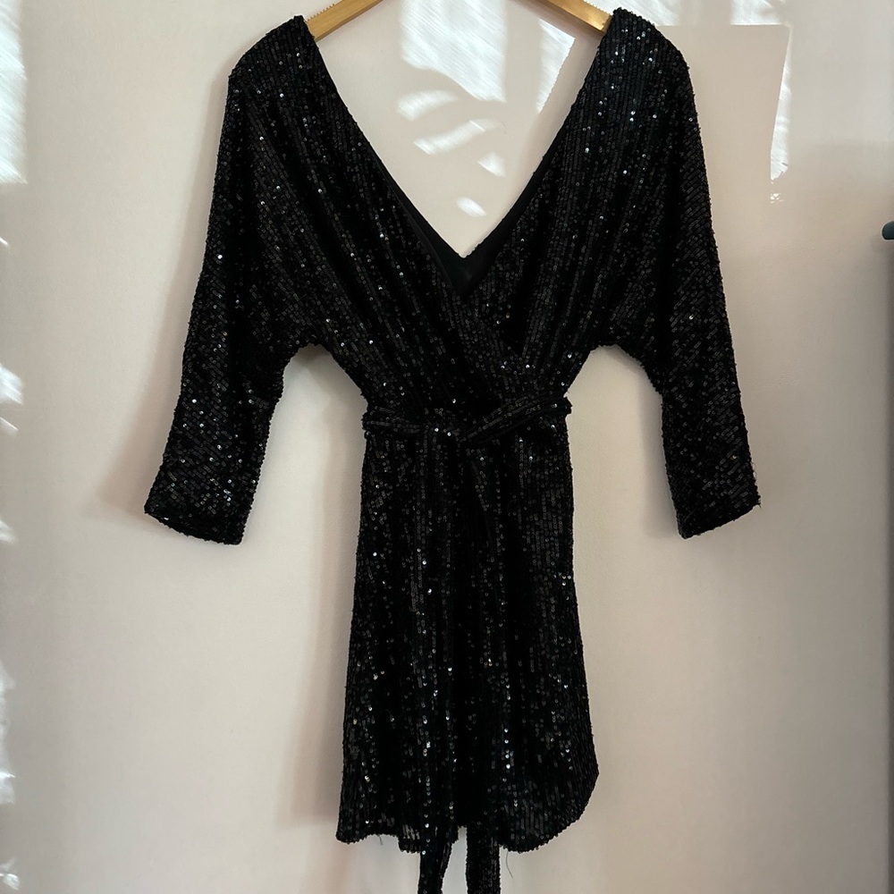 Black Sequin mini wrap Dress